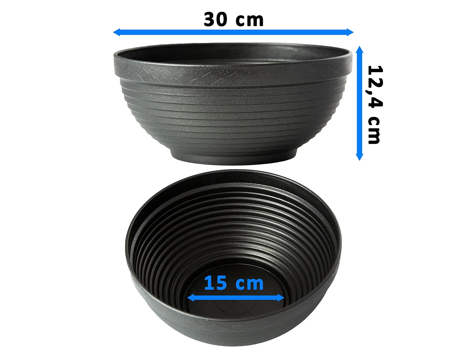Pot de fleurs décoratif en plastique graphite 30 cm, 4 l, 12,4 cm, 15 cm