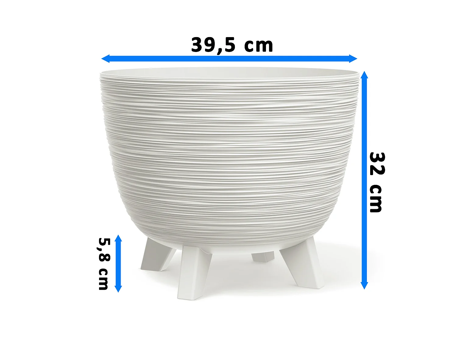 Pot de fleurs décoratif sur pieds en plastique blanc 39,5 cm