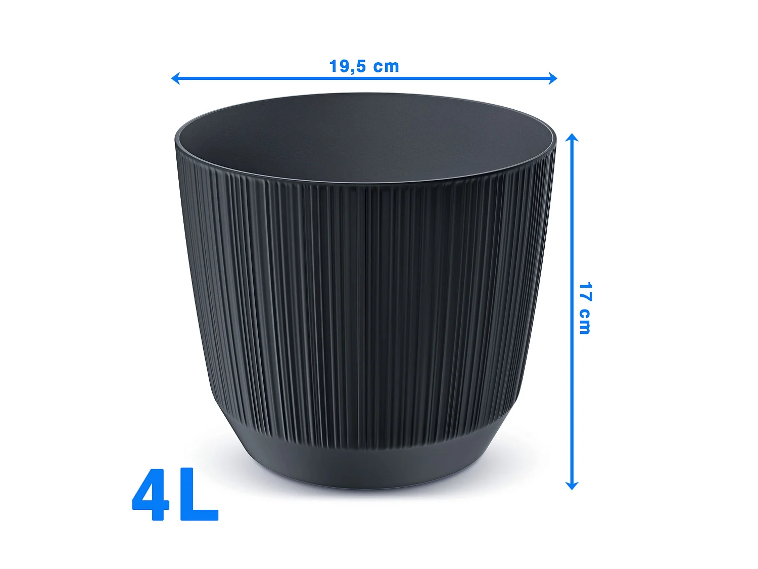 Pot de fleurs décoratif rainuré plastique anthracite 19,5 cm 4 L