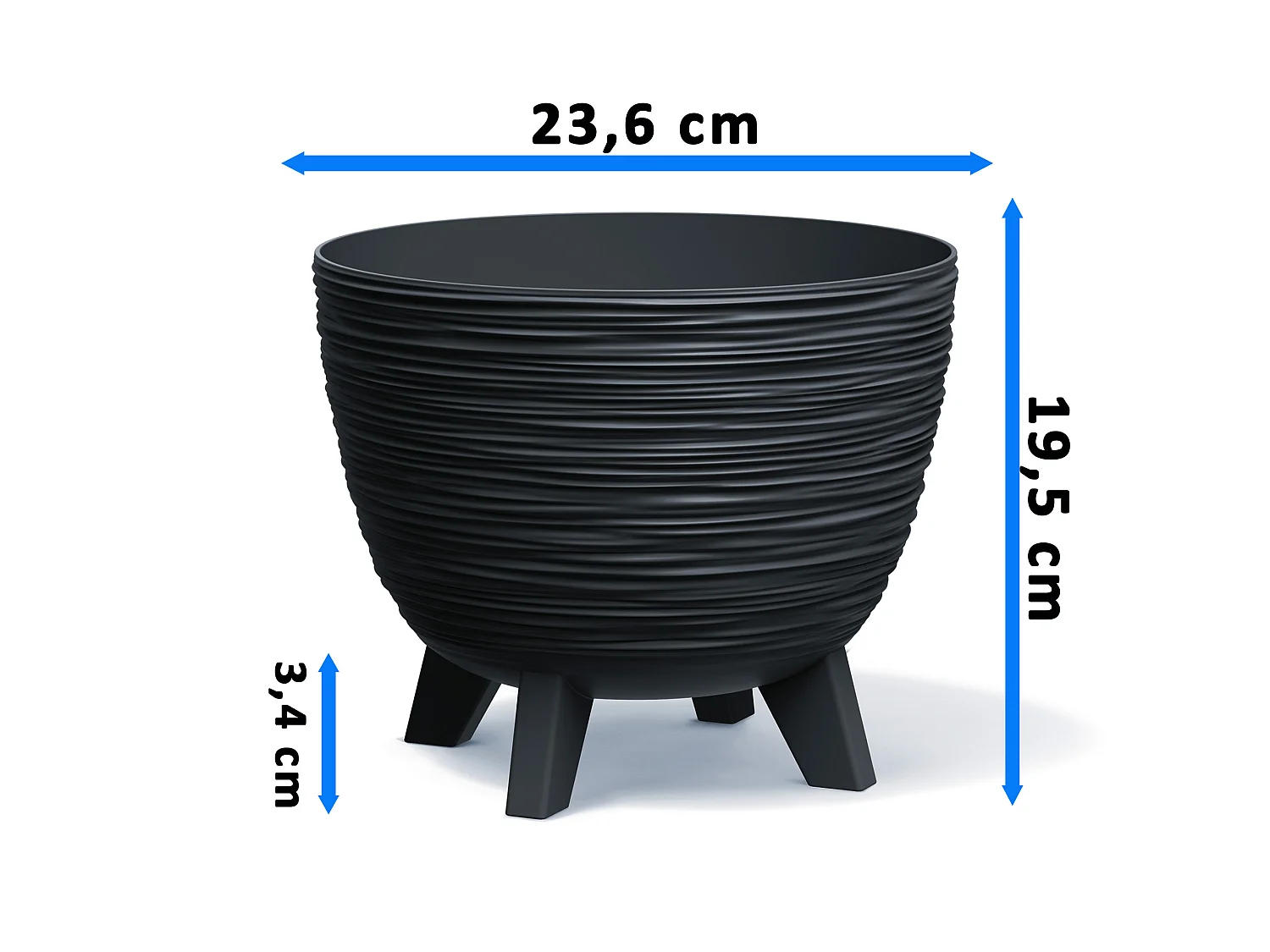 Pot de fleurs décoratif sur pieds plastique anthracite 23,6 cm