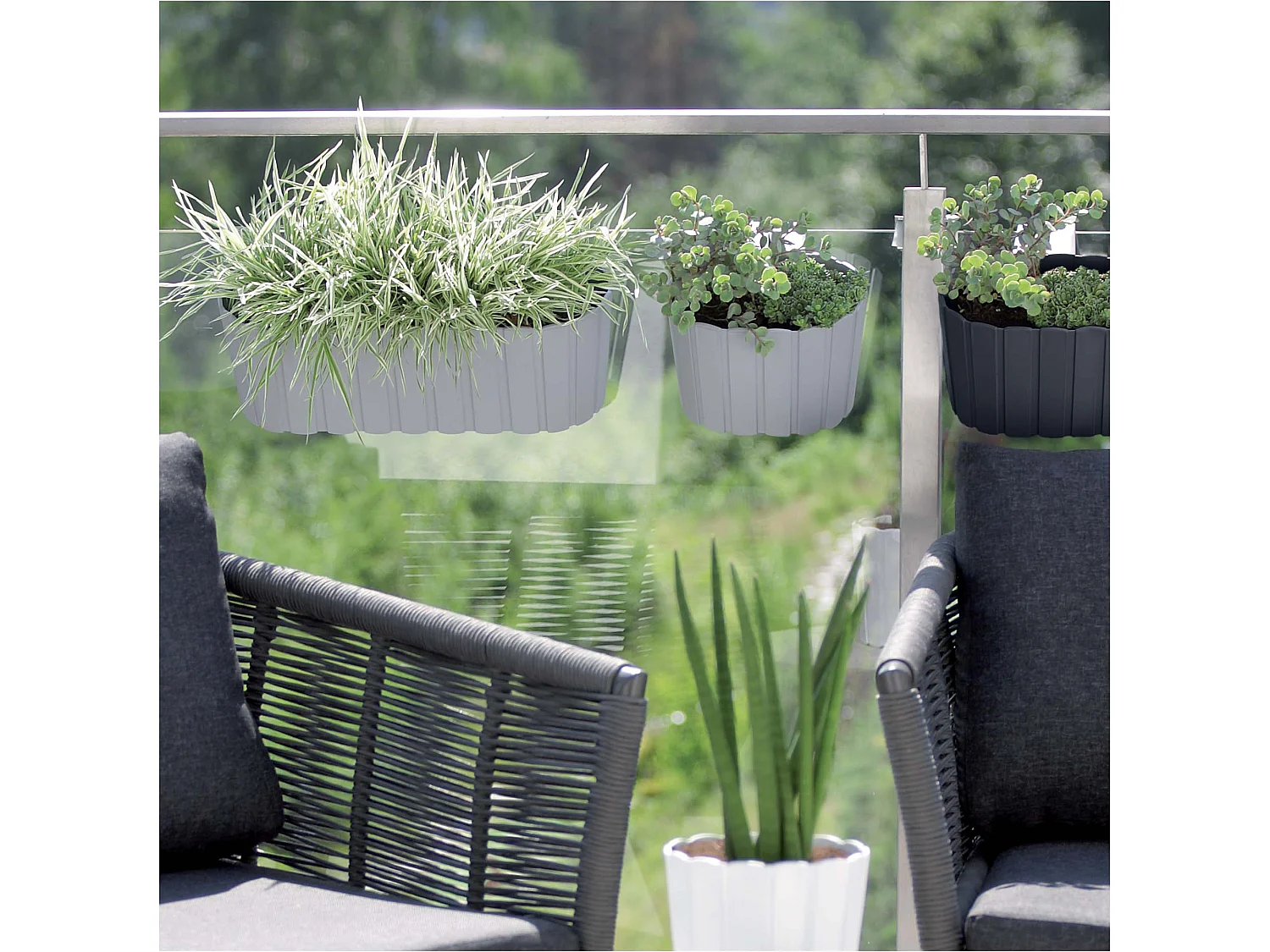 Jardinière de balcon rustique en plastique anthracite 38,3x21,2x13 cm