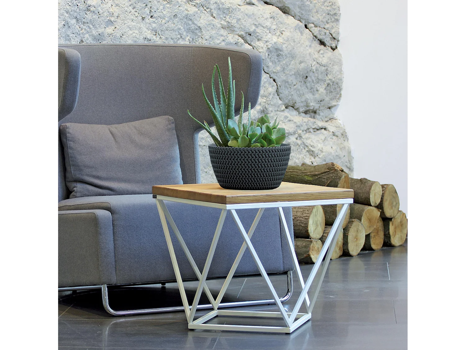 Pot de fleurs décoratif effet tricot plastique anthracite 24 cm