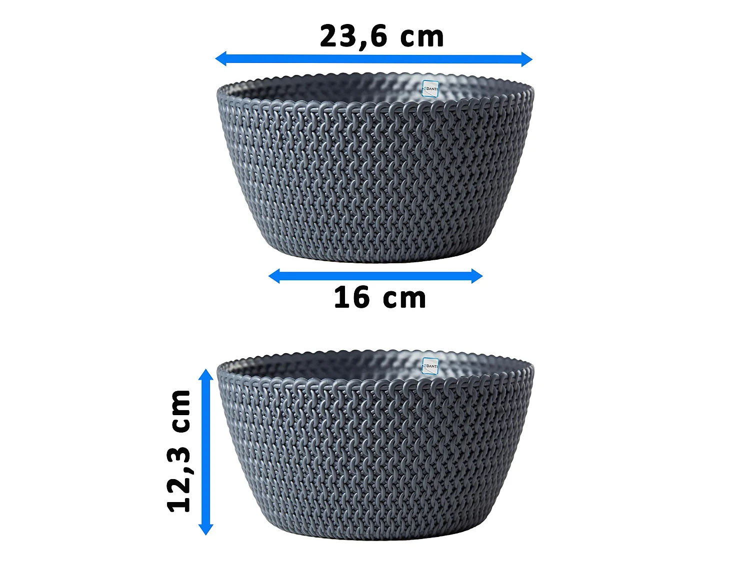 Pot de fleurs décoratif effet tricot plastique anthracite 24 cm