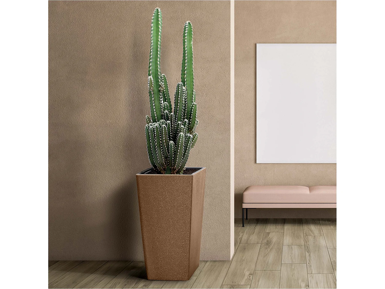 Decoratieve bloempot Urbi Square ECO WOOD kunststof bruin 19,5x37,5 cm