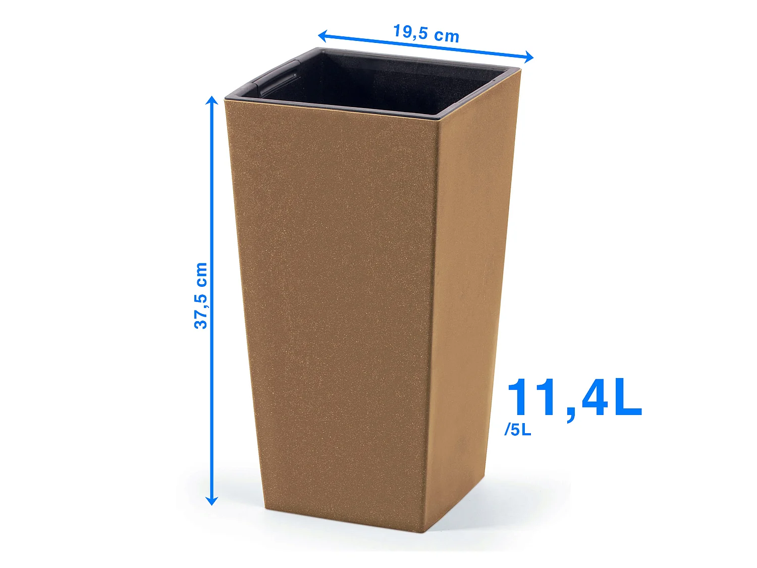 Decoratieve bloempot Urbi Square ECO WOOD kunststof bruin 19,5x37,5 cm