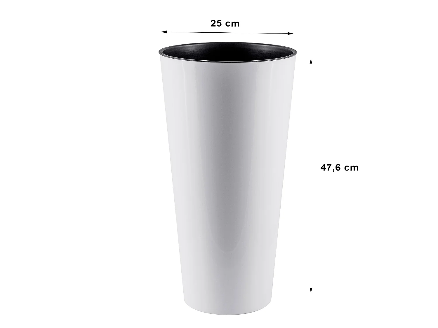 Pot de fleurs décoratif haut avec insert en plastique blanc brillant 25 cm, 47,6 cm