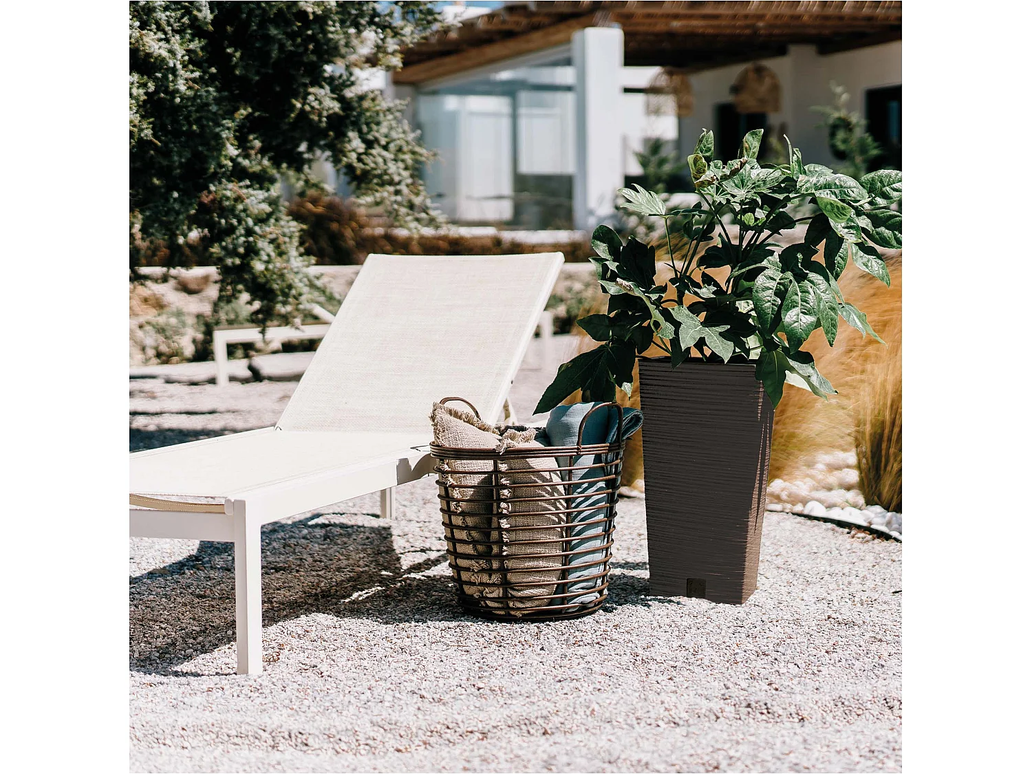 Decoratieve bloempot ecologisch hout kunststof bruin 24 cm