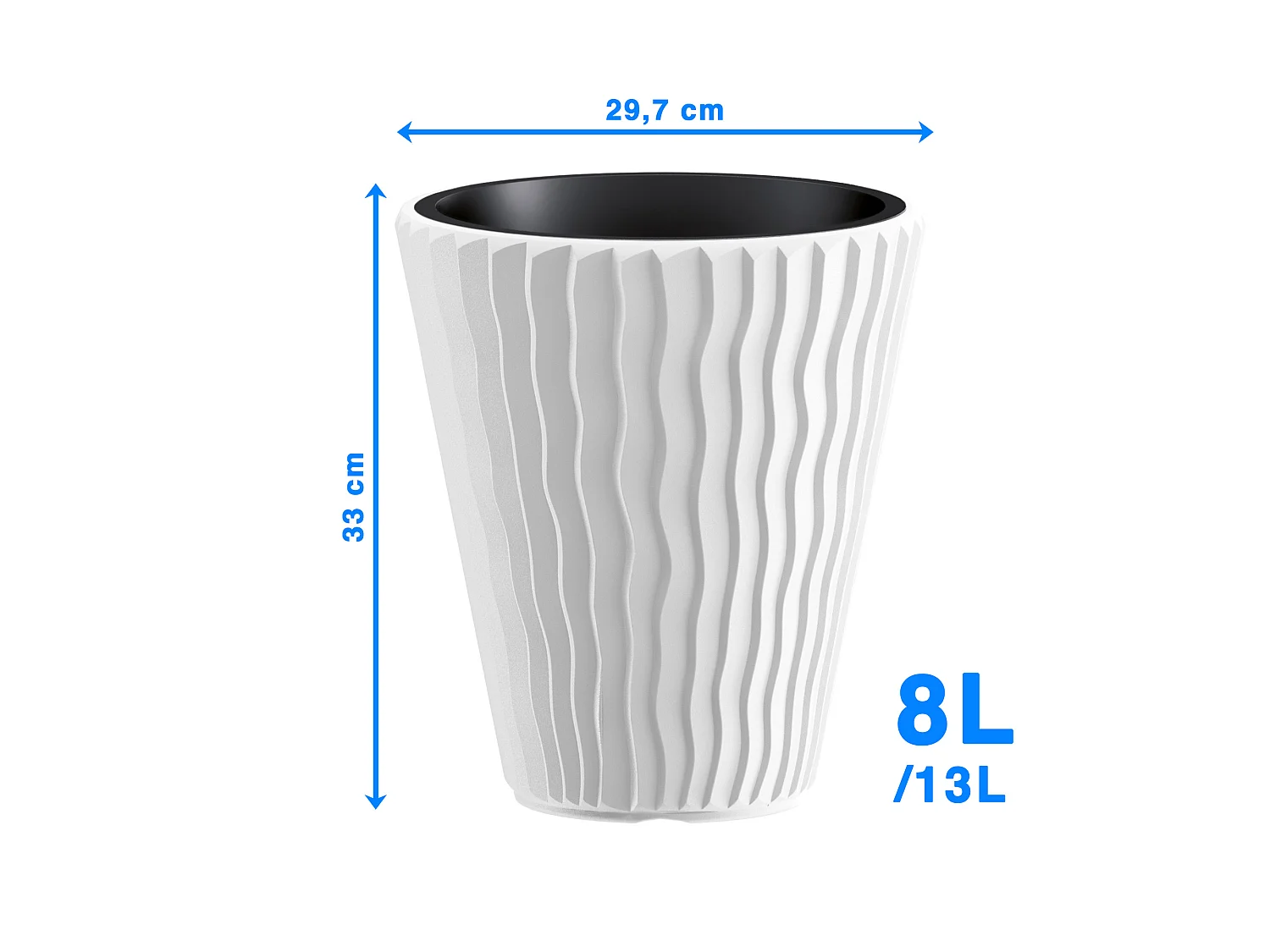 Pot de fleurs décoratif rond en plastique blanc 29,7 cm x 33 cm
