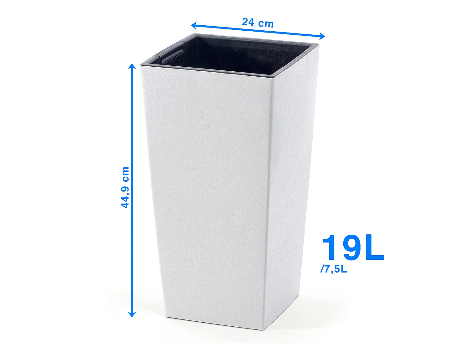 Pot de fleurs décoratif carré en plastique bois blanc 24x44,9 cm