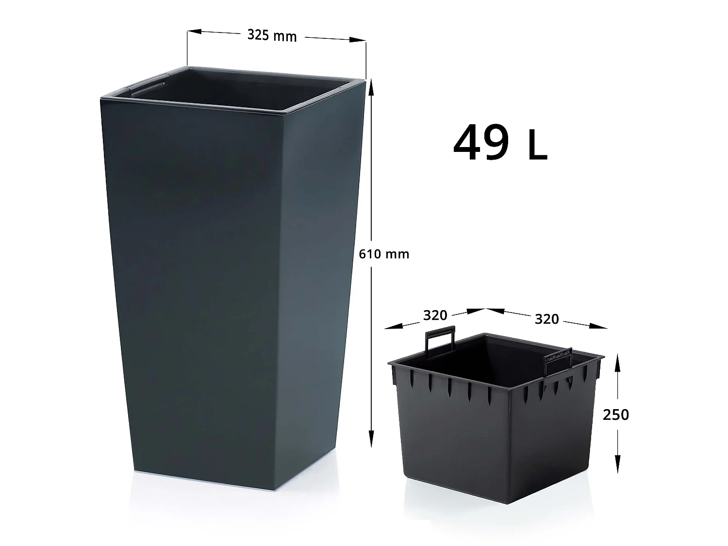 Pot de fleurs décoratif grand carré Urbi Square avec insert anthracite 32,5x32,5x61 cm