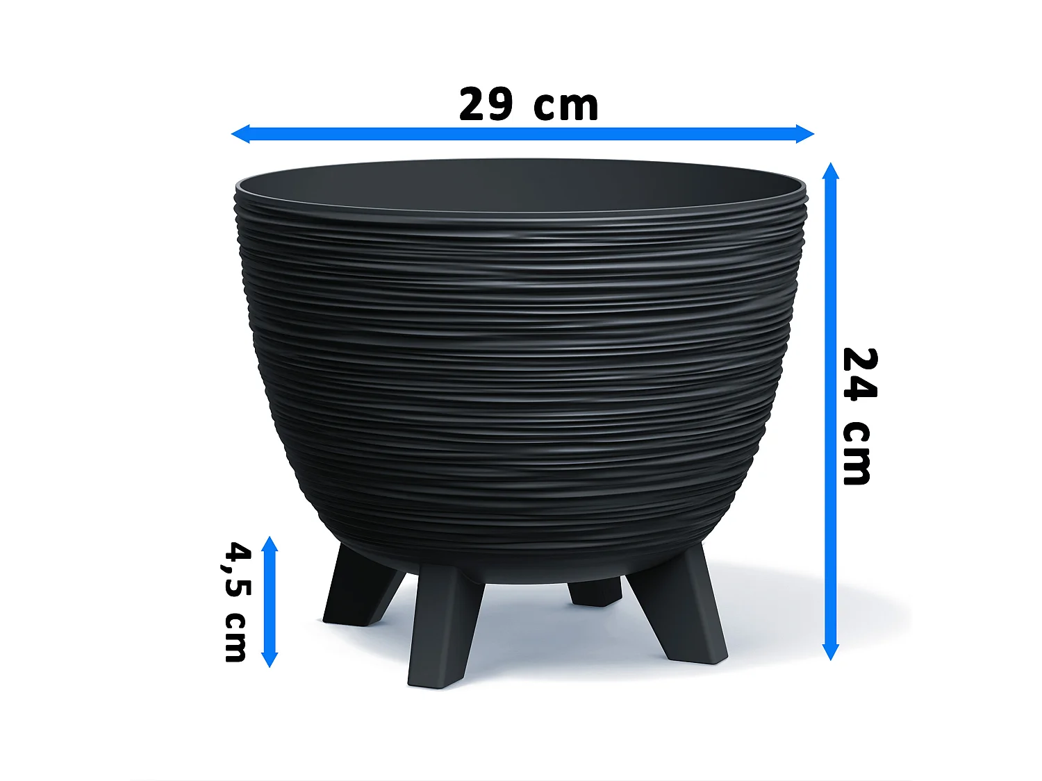 Pot de fleurs décoratif sur pieds plastique anthracite 29 cm