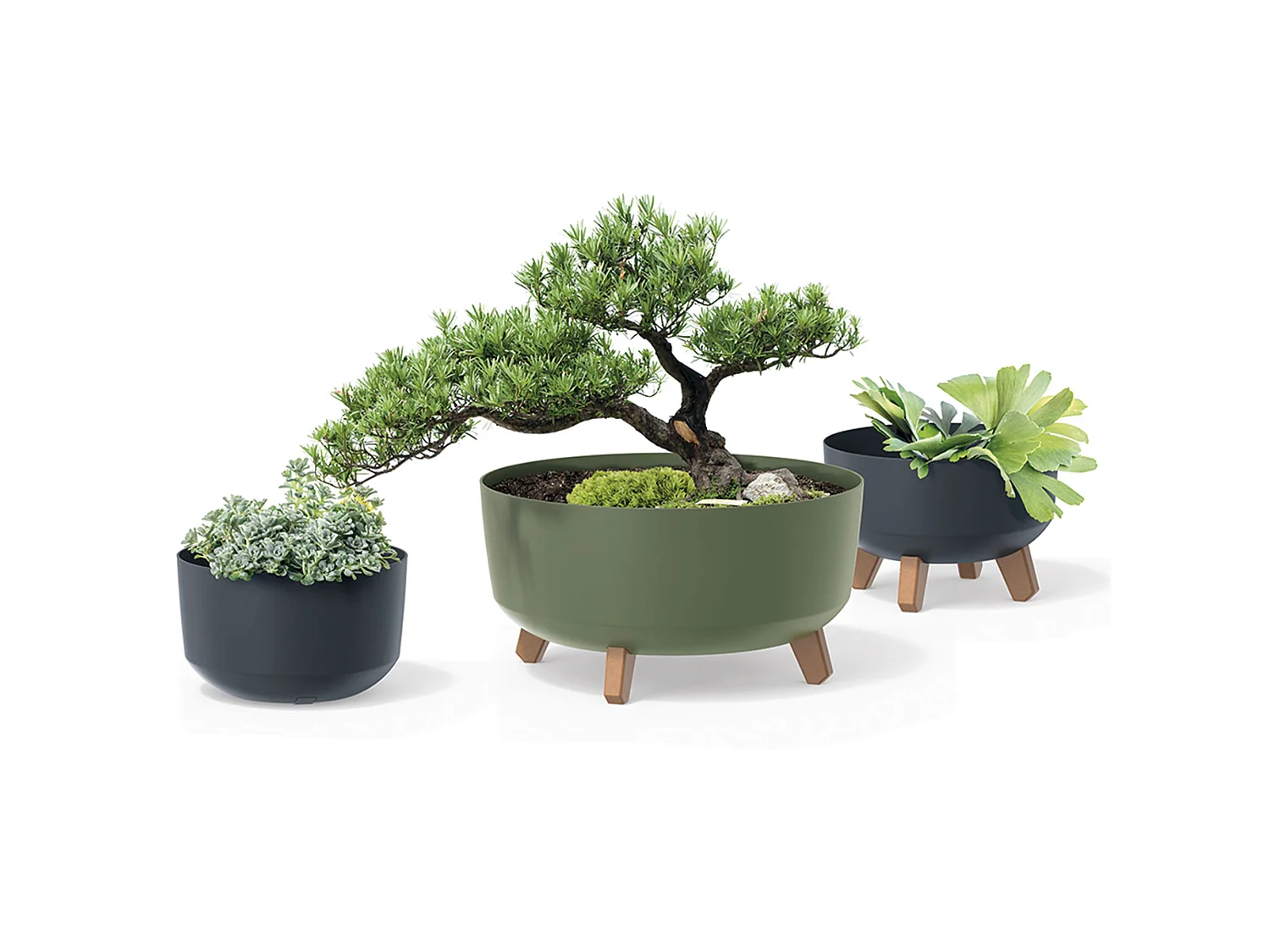 Pot de fleurs décoratif sur pieds en plastique anthracite 23,5 cm