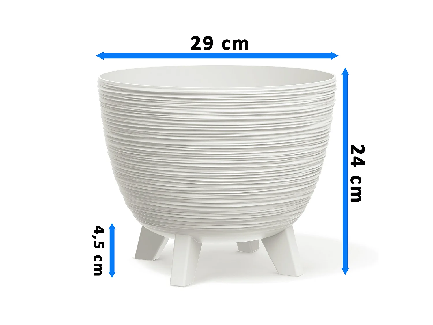 Pot de fleurs décoratif sur pieds plastique blanc 29 cm, 9,5 l