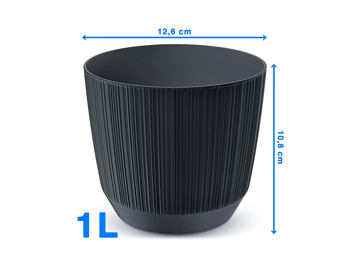 Pot de fleurs décoratif rainuré plastique anthracite 1 L 12,6 cm