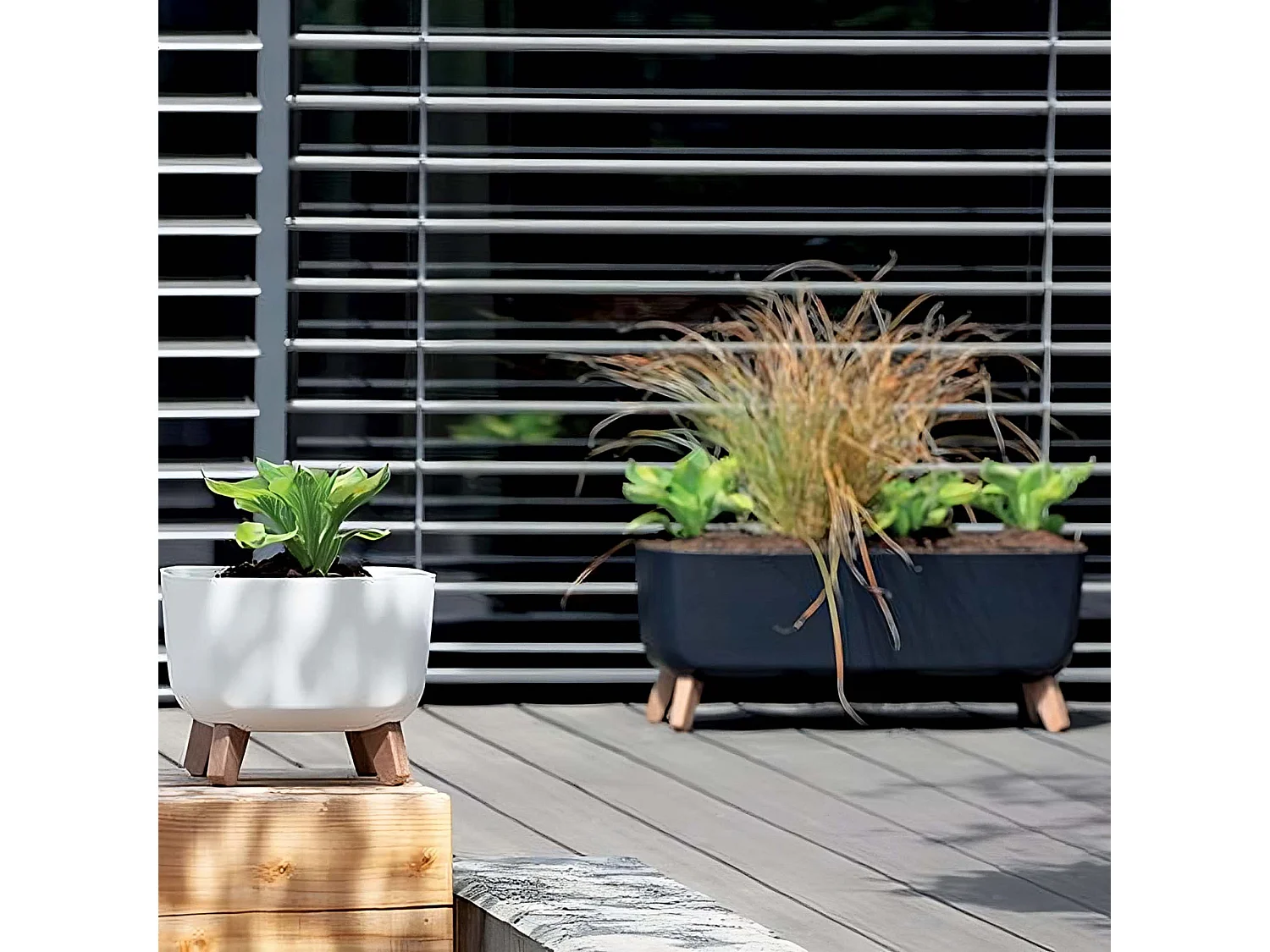 Jardinière décorative avec insert plastique anthracite 58x24x23,5 cm