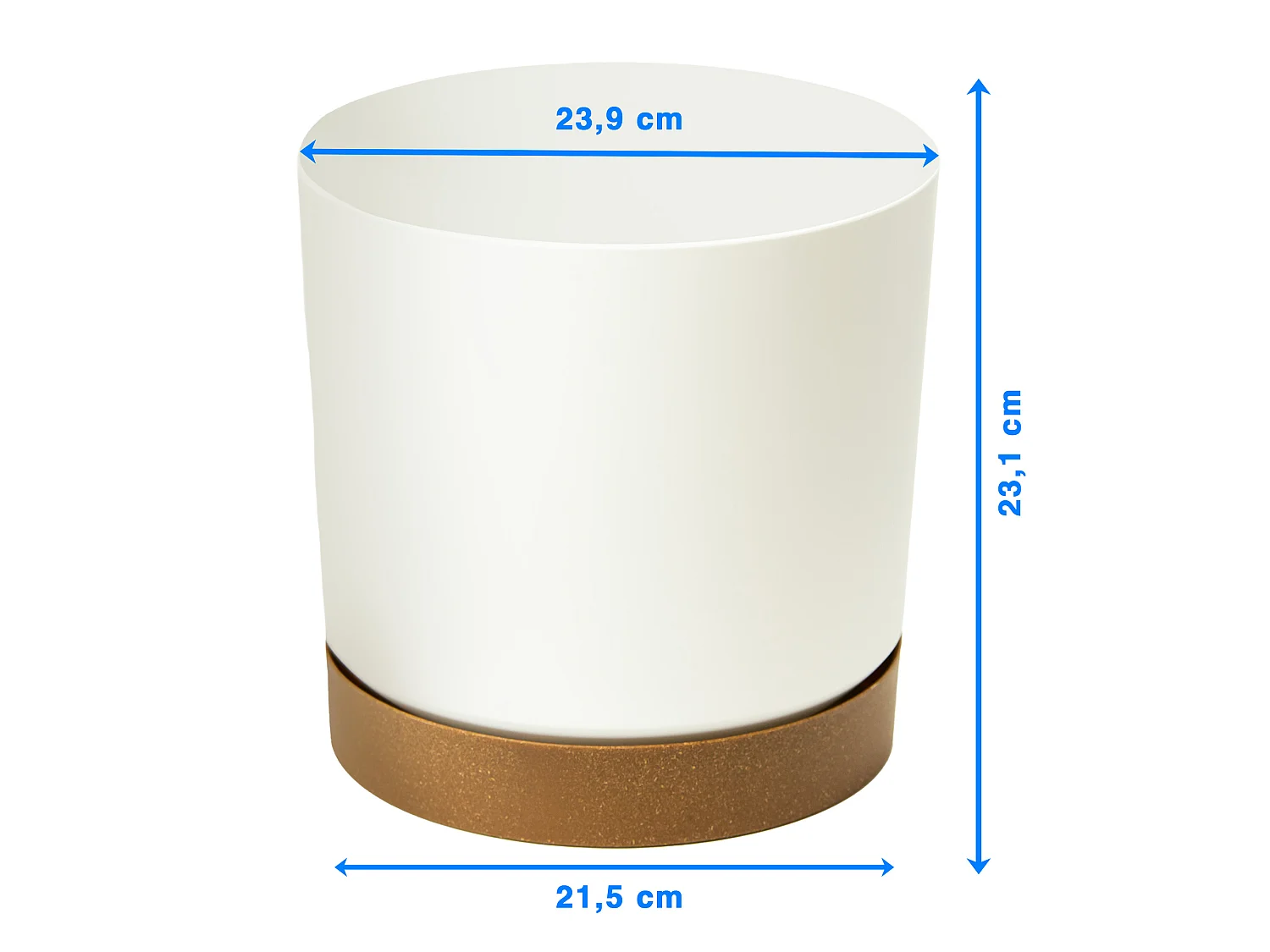 Pot de fleurs décoratif minimaliste plastique blanc 23,9 cm avec soucoupe 8 l