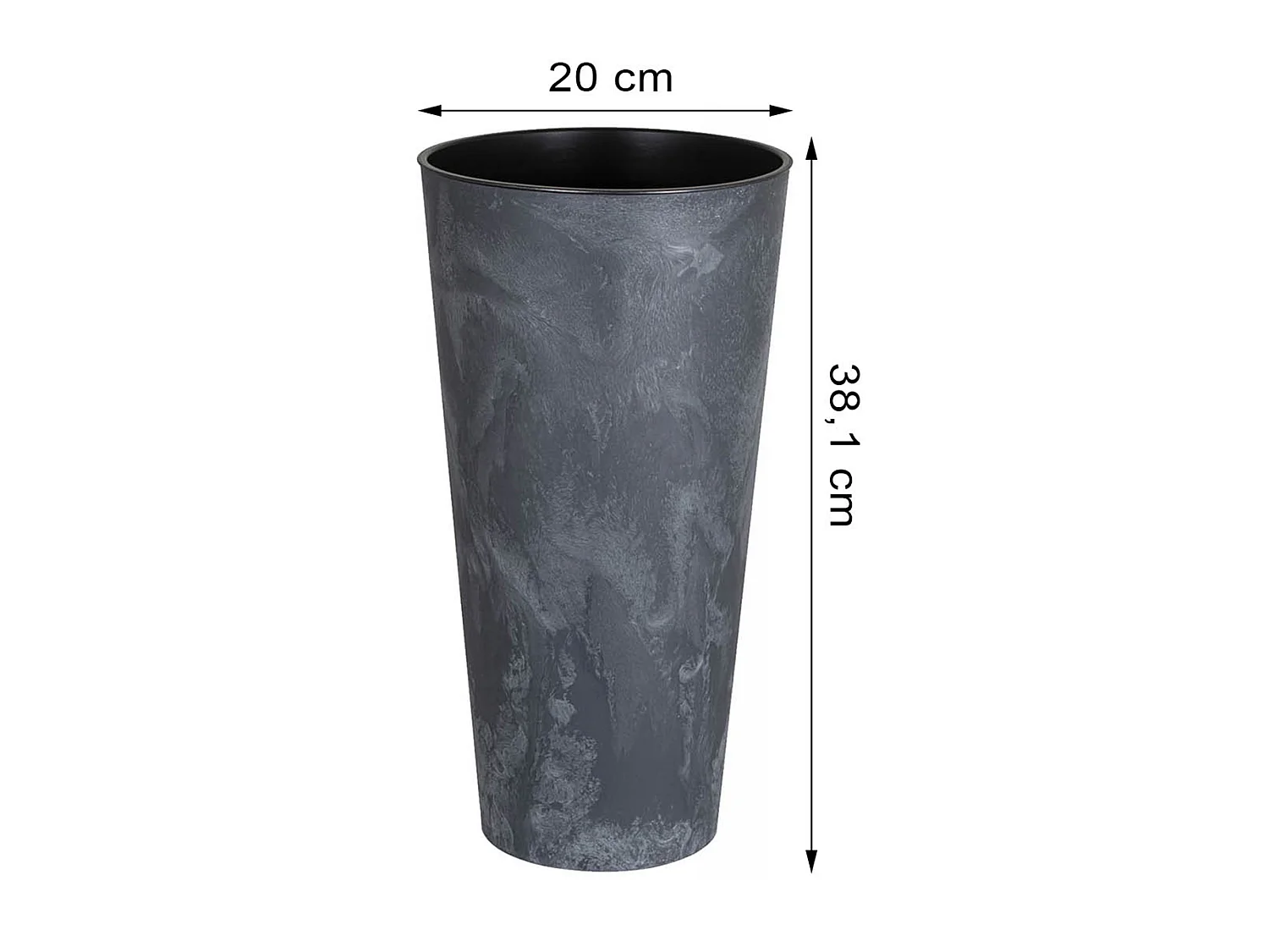 Pot de fleurs décoratif haut effet béton plastique anthracite 20x38,1 cm