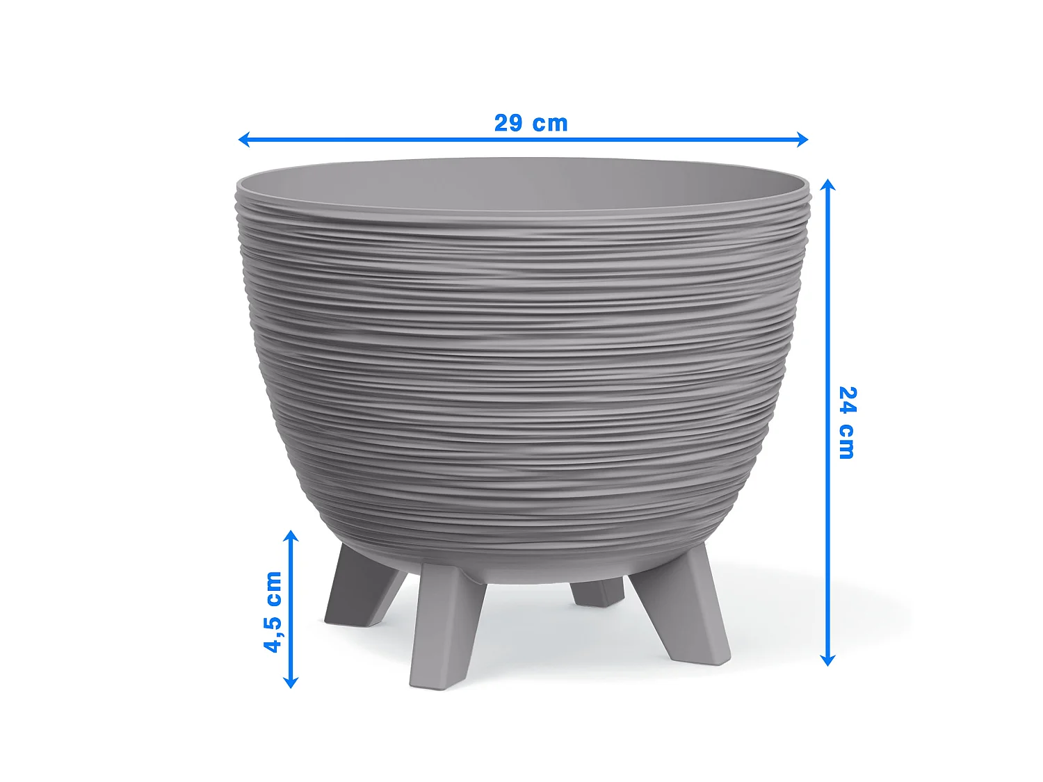 Pot de fleurs décoratif sur pieds en plastique gris 29 cm