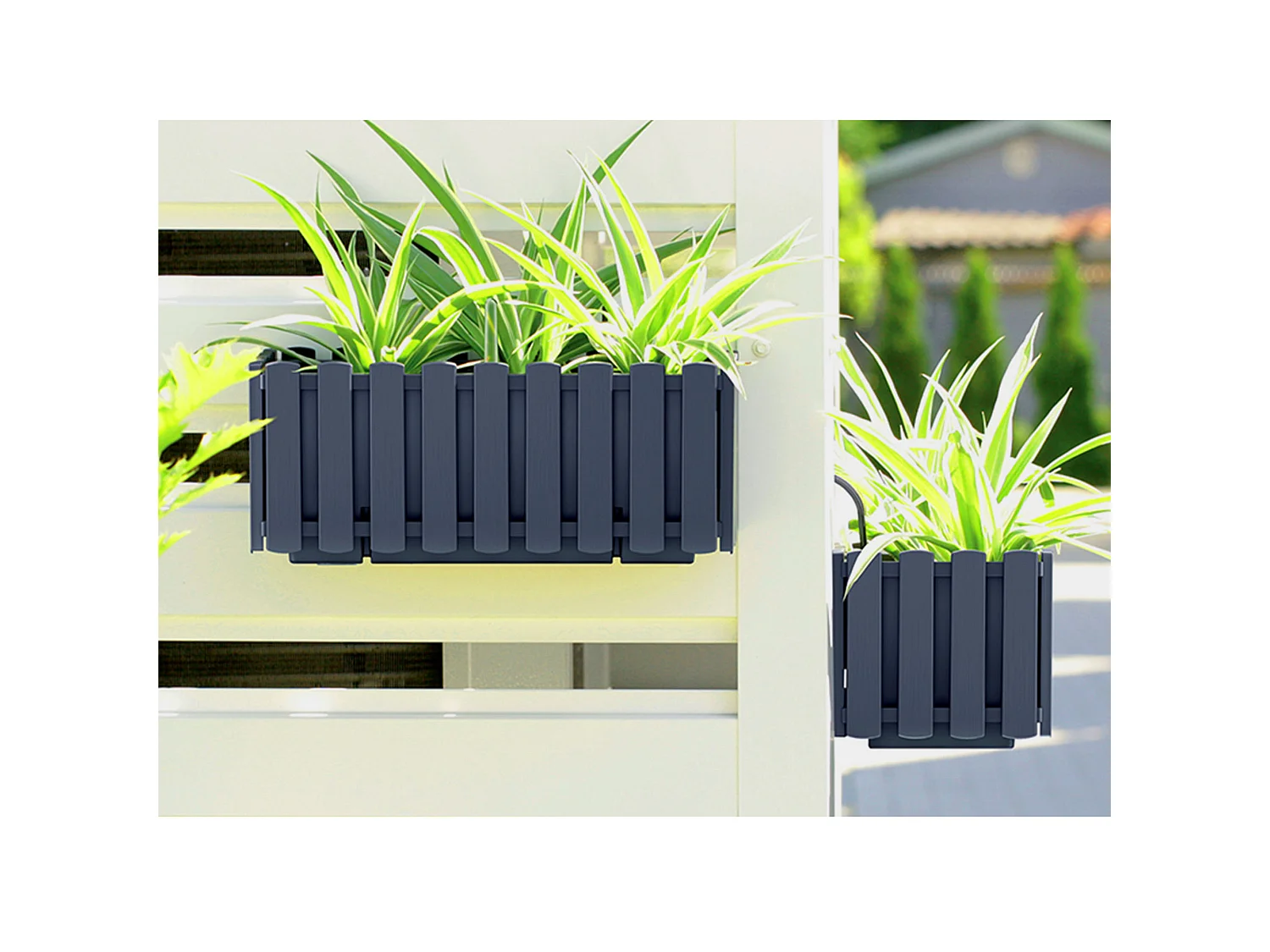 Jardinière de balcon décorative effet bois plastique anthracite 38x18x16,2 cm