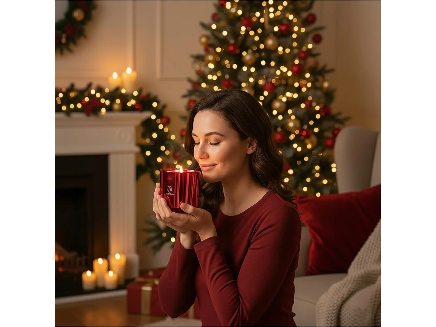 Bougie décorative de Noël parfumée en verre rouge 15x15 cm