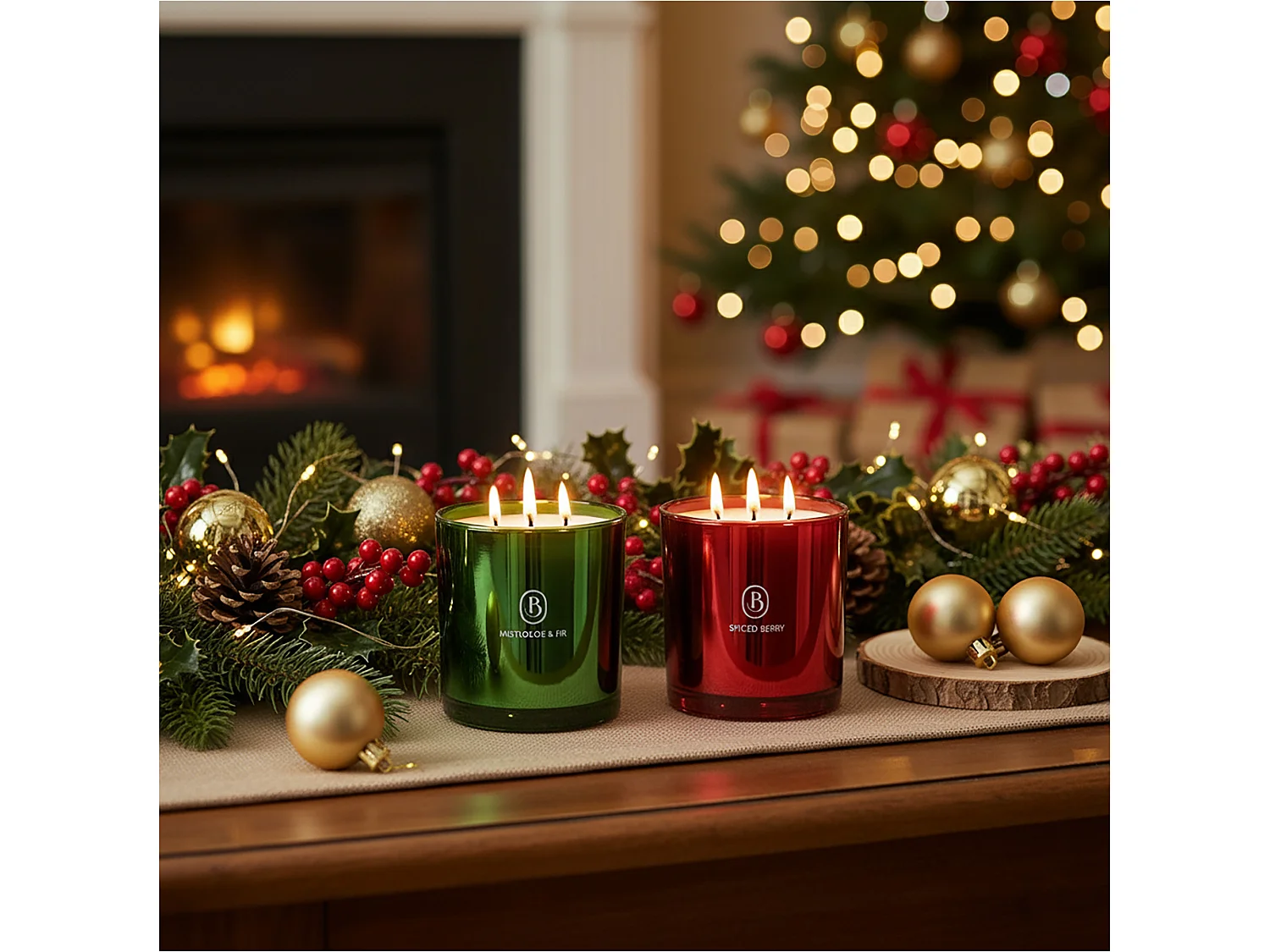 Bougie décorative de Noël parfumée en verre rouge 15x15 cm