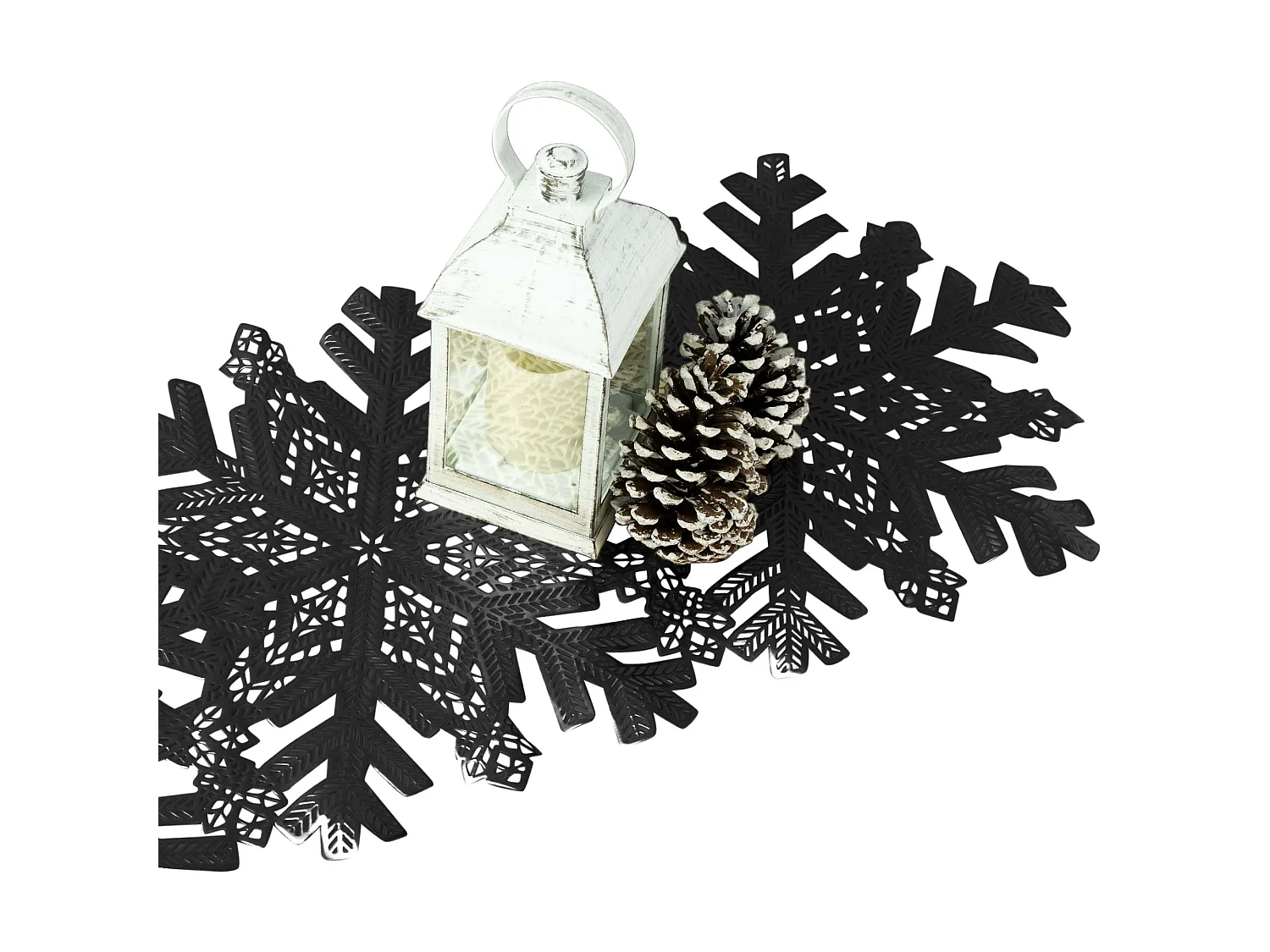 Runner da tavola natalizio con fiocchi di neve plastica nero 90x35 cm