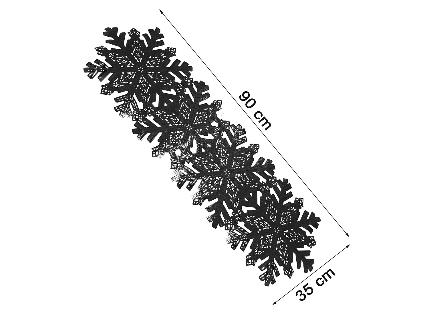 Runner da tavola natalizio con fiocchi di neve plastica nero 90x35 cm