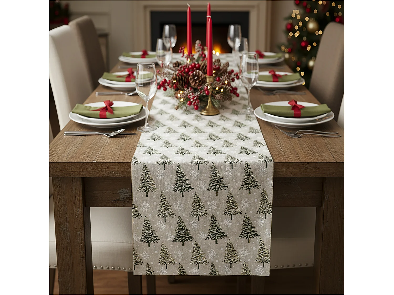 Chemin de table de Noël décoratif polyester coton doré 200x28 cm