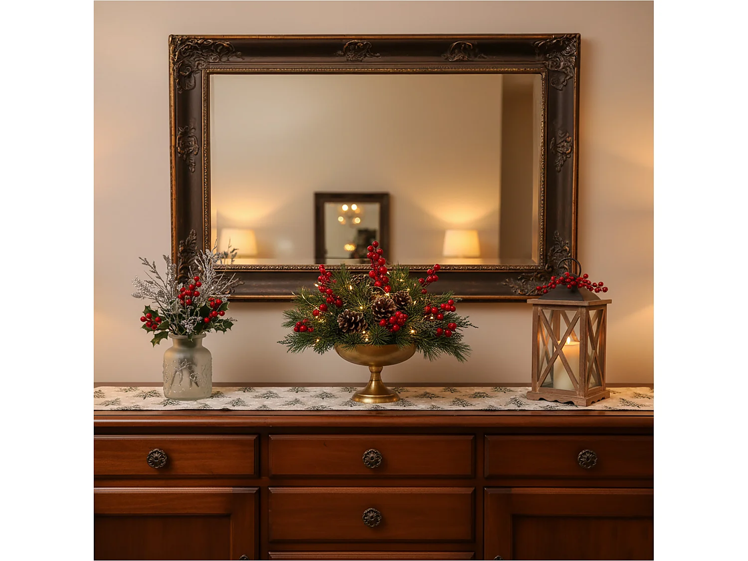 Chemin de table de Noël décoratif polyester coton doré 200x28 cm