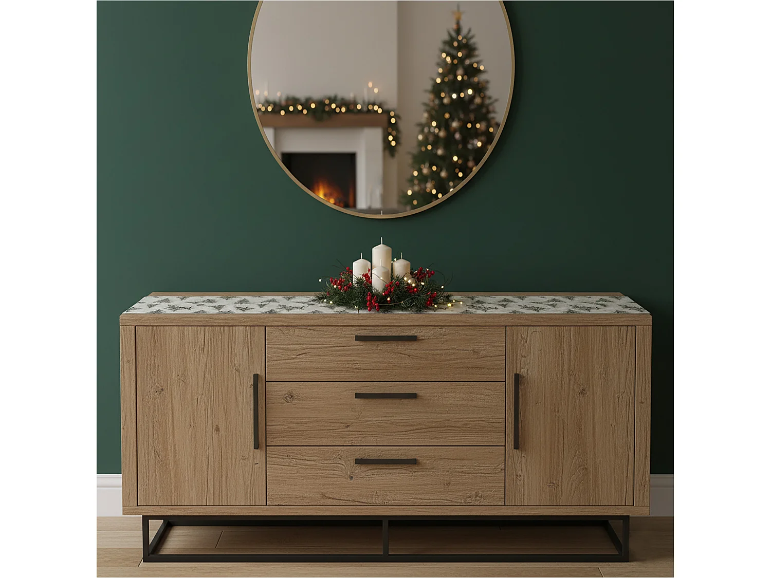 Chemin de table de Noël décoratif polyester coton doré 200x28 cm
