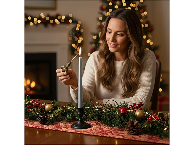 Bougie de Noël simple pour dîner de réveillon, 4 pièces, argentée, 21x21x300 mm