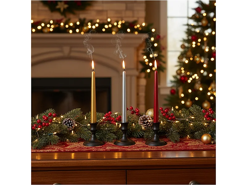 Bougie de Noël simple pour dîner de réveillon, 4 pièces, argentée, 21x21x300 mm