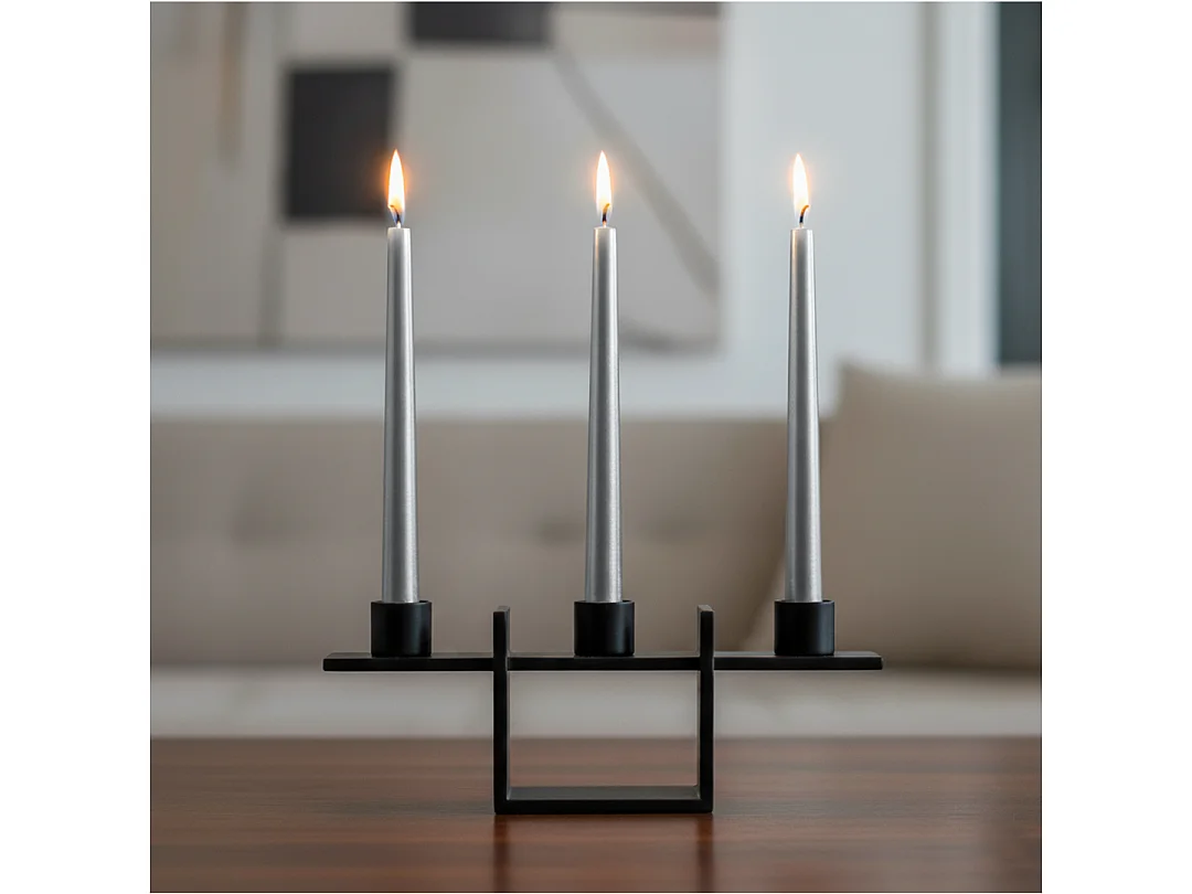 Bougie de Noël simple pour dîner de réveillon, 4 pièces, argentée, 21x21x300 mm