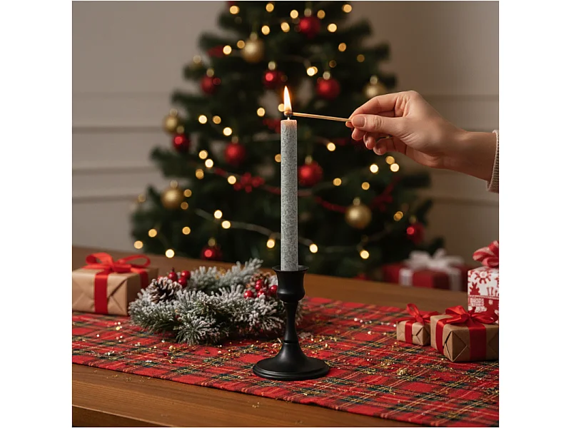 Bougies traditionnelles droites de Noël décoratives cire grise 25,3 cm 2 szt.