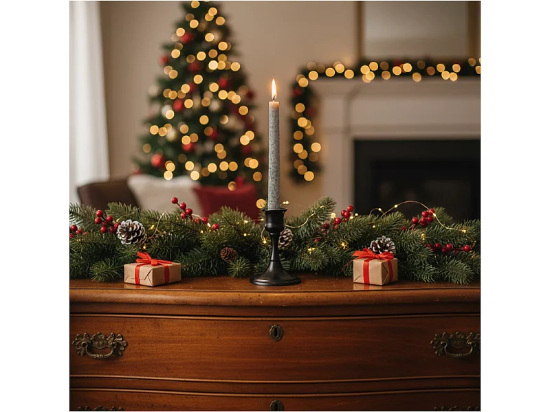 Bougies traditionnelles droites de Noël décoratives cire grise 25,3 cm 2 szt.