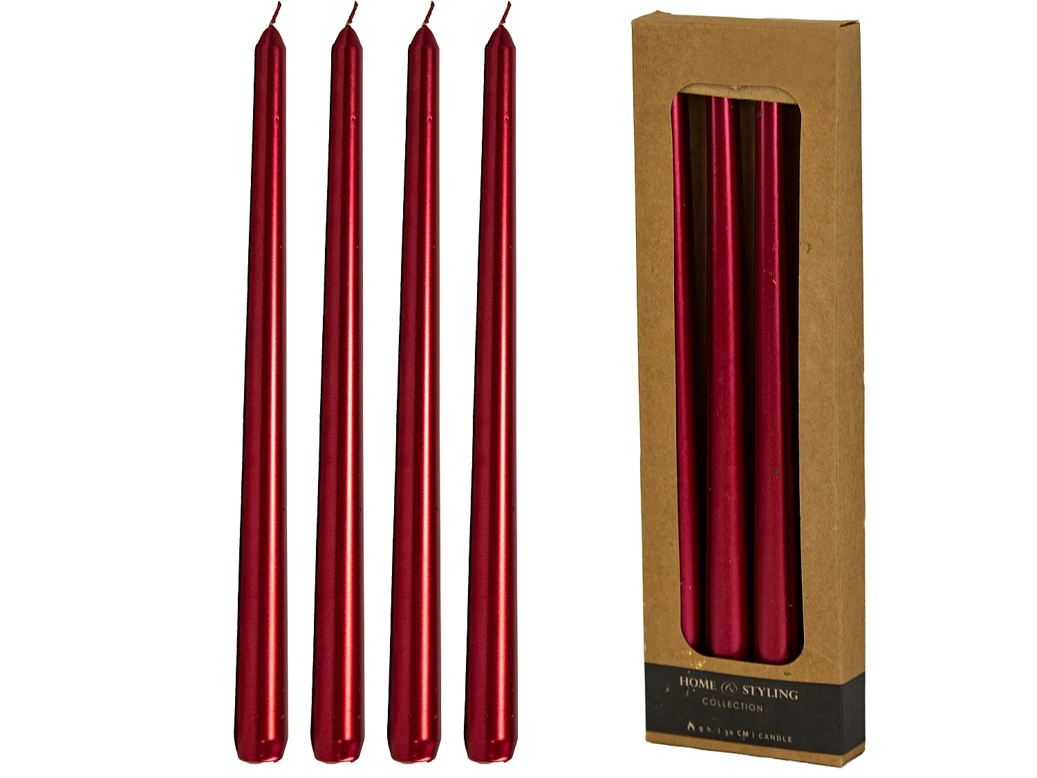 Candela natalizia semplice in cera rossa 4 pz 21x21x300 mm