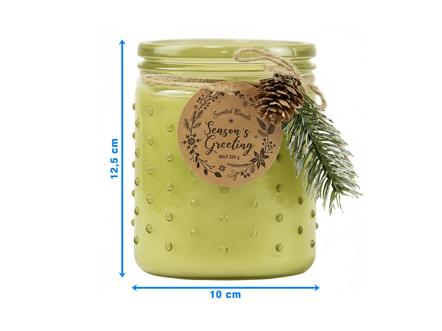 Bougie de Noël décorative en verre, parfum vanille, vert citron, 12,5x10 cm