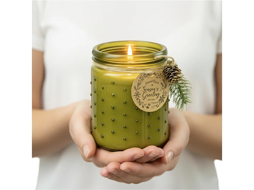 Bougie de Noël décorative en verre, parfum vanille, vert citron, 12,5x10 cm