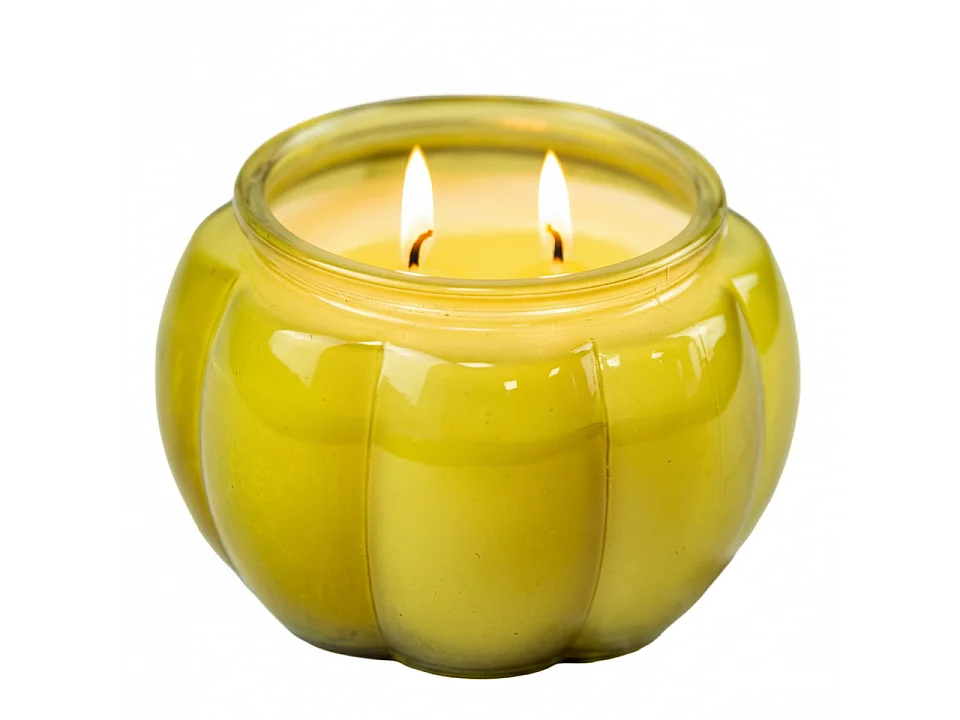 Bougie décorative Halloween en verre citrouille jaune 11,5 cm
