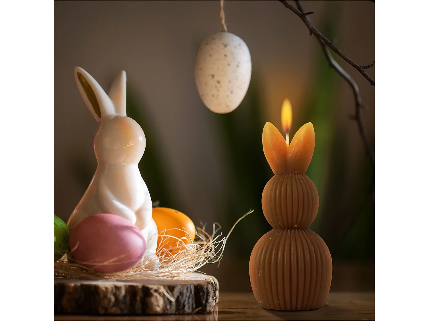 Bougie décorative de Pâques lapin en cire marron 12,5x6 cm