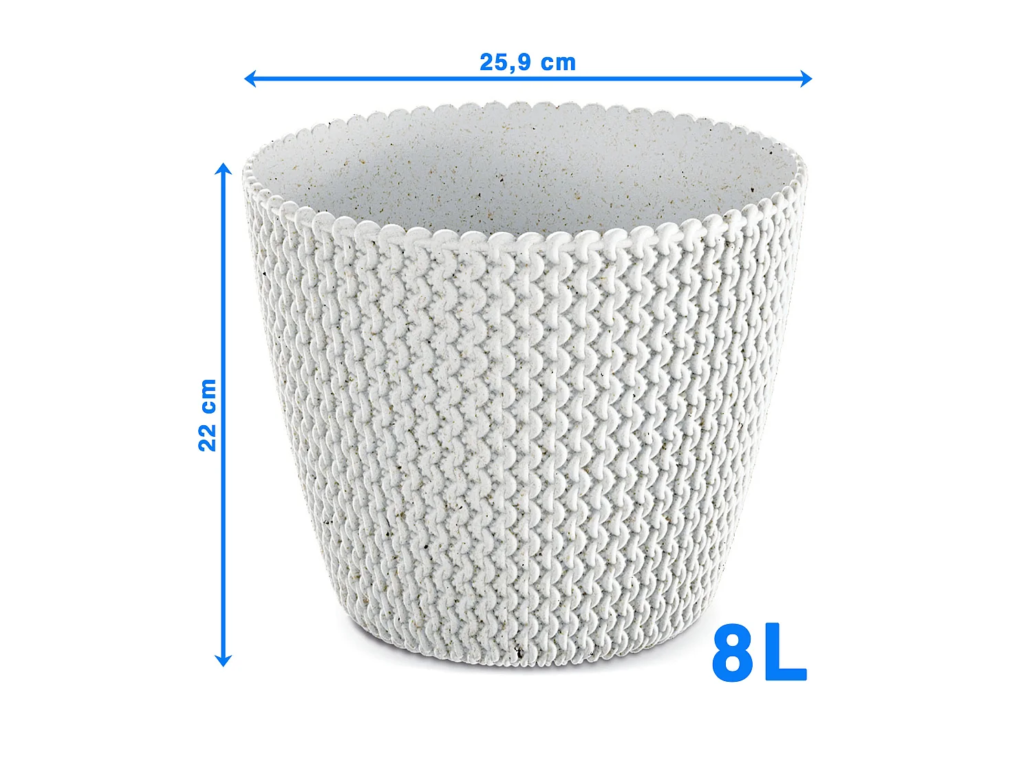 Cache-pot décoratif Eco Wood en plastique et bois naturel blanc 25,9x22 cm