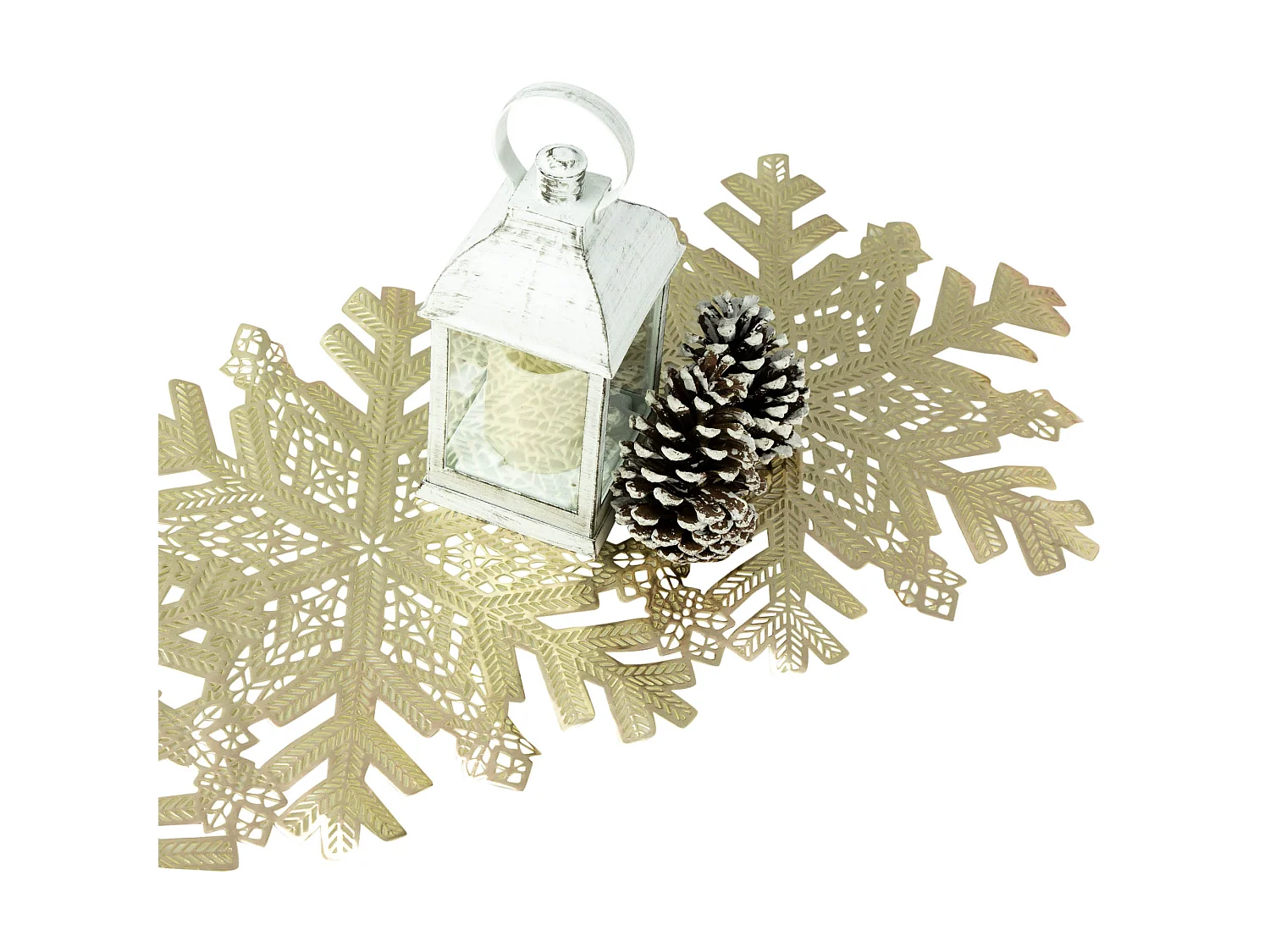 Tovaglietta natalizia moderna con fiocchi di neve plastica oro 90x35 cm