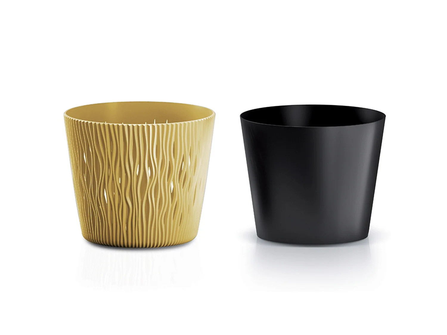Pot de fleurs décoratif design ajouré plastique moutarde 15,8 cm + insert