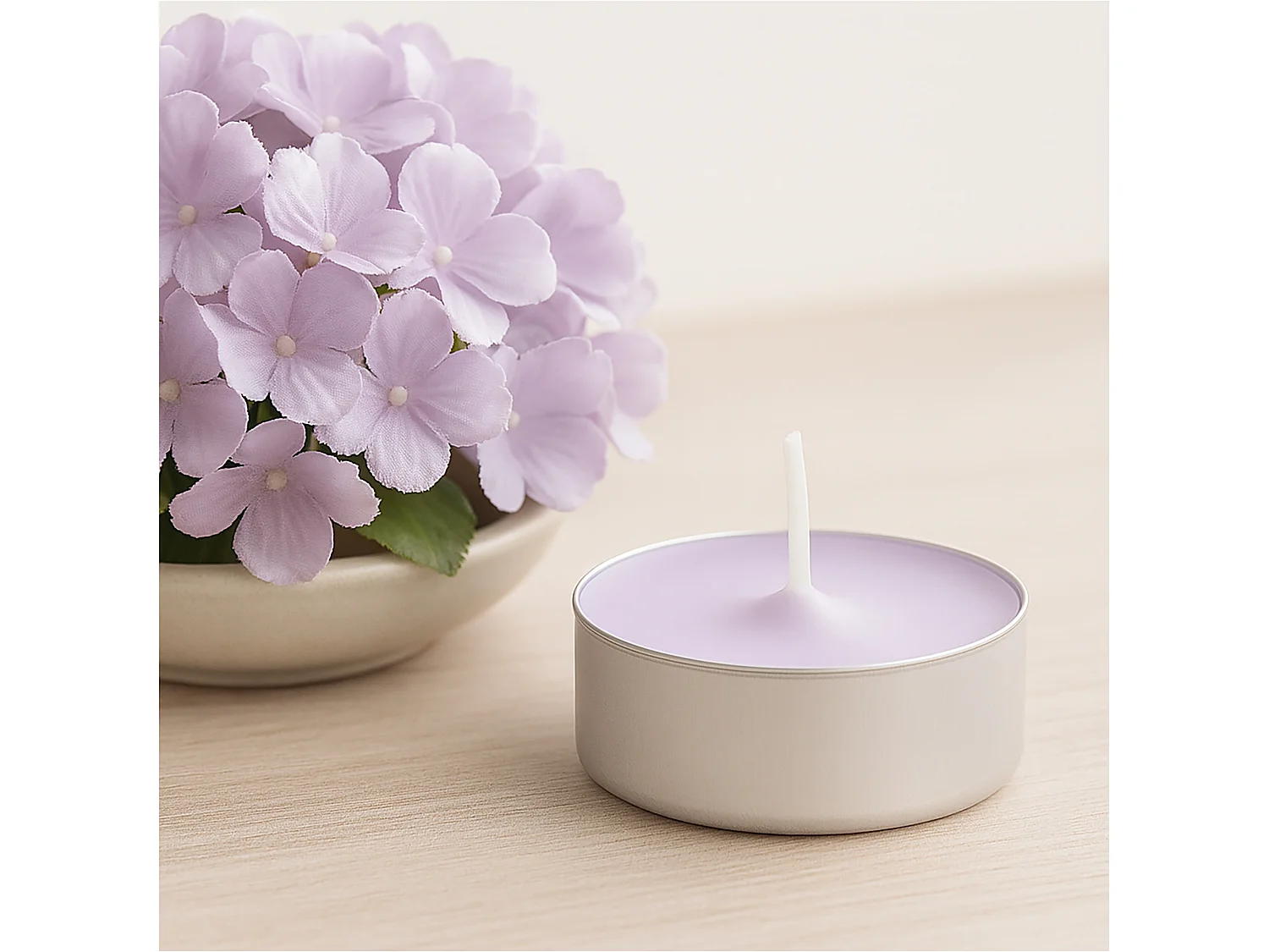 Bougies parfumées tealight en paraffine Exotic Wood violettes 10 pièces 120 g