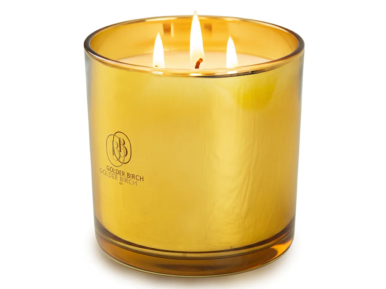 Bougie décorative de Noël en verre parfumée jaune 15x15 cm, 3 mèches