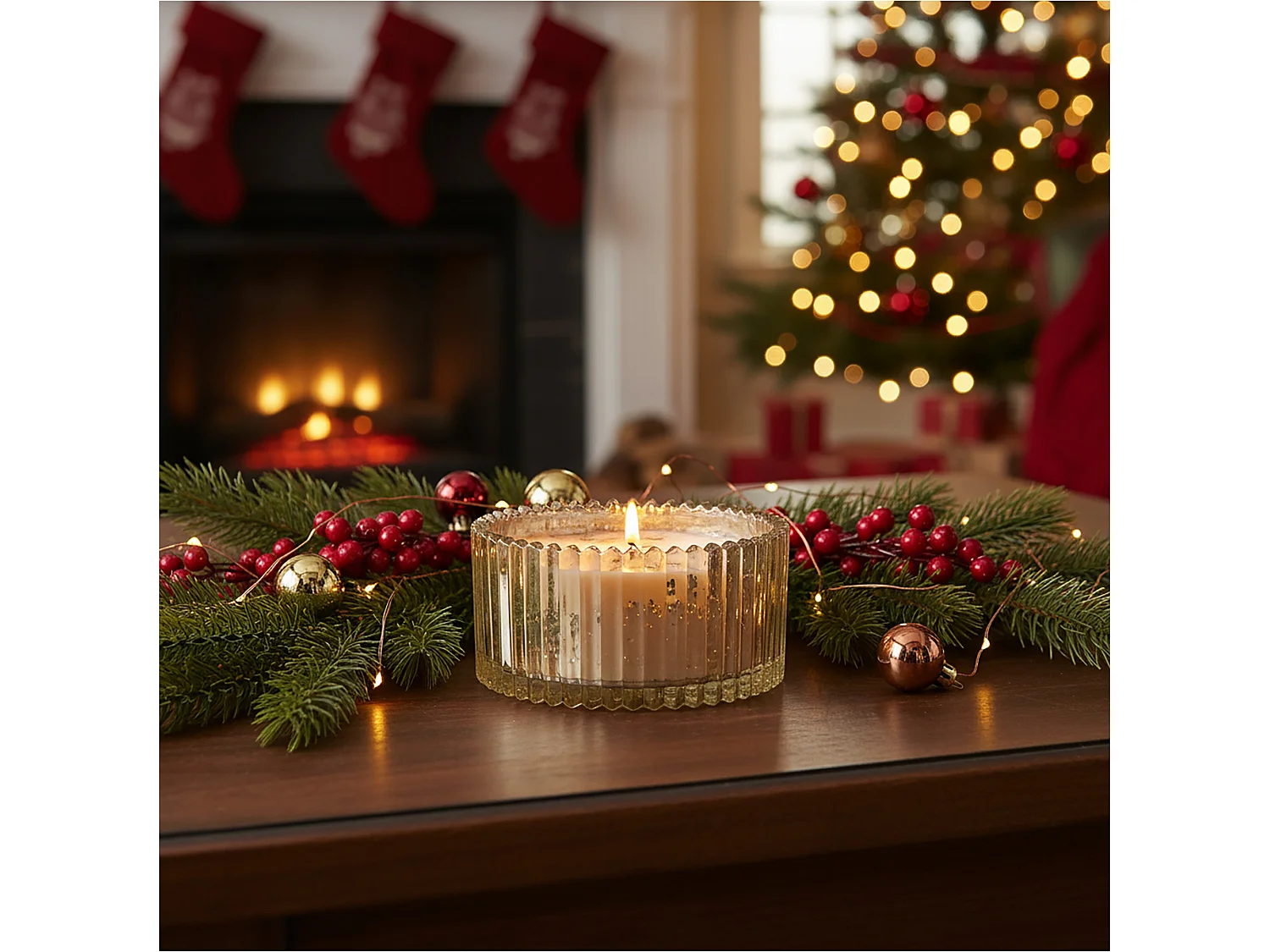Bougie décorative en verre festive parfumée doré 10x5 cm