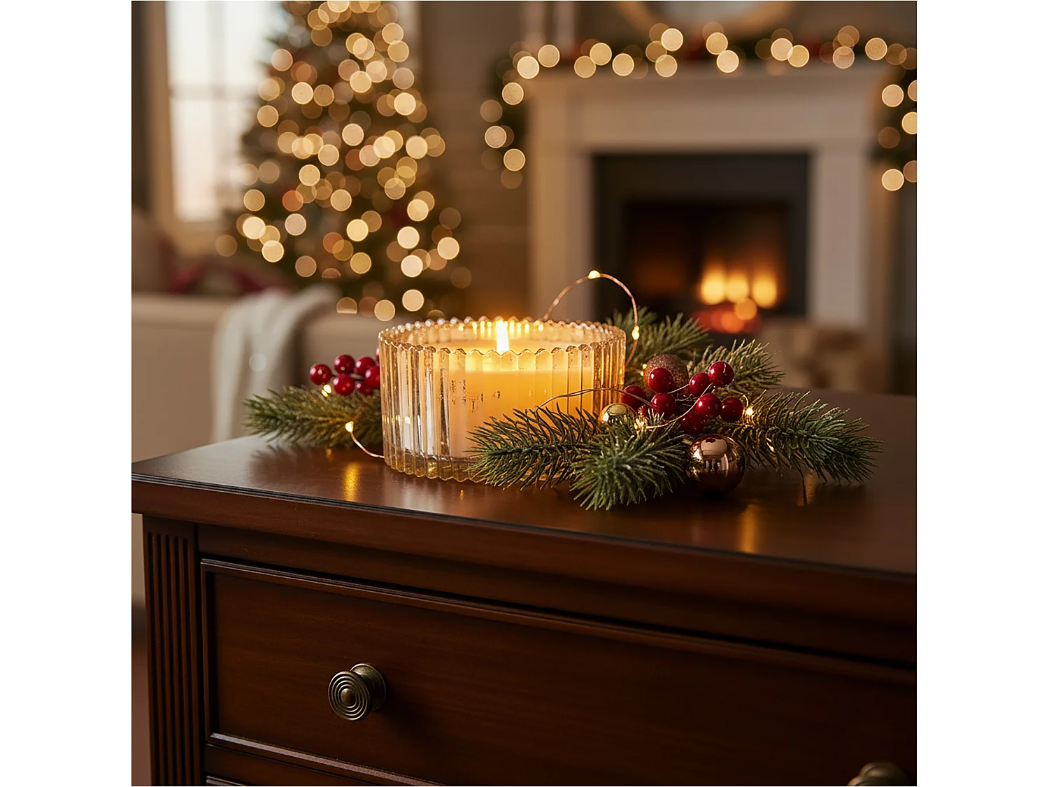 Bougie décorative en verre festive parfumée doré 10x5 cm
