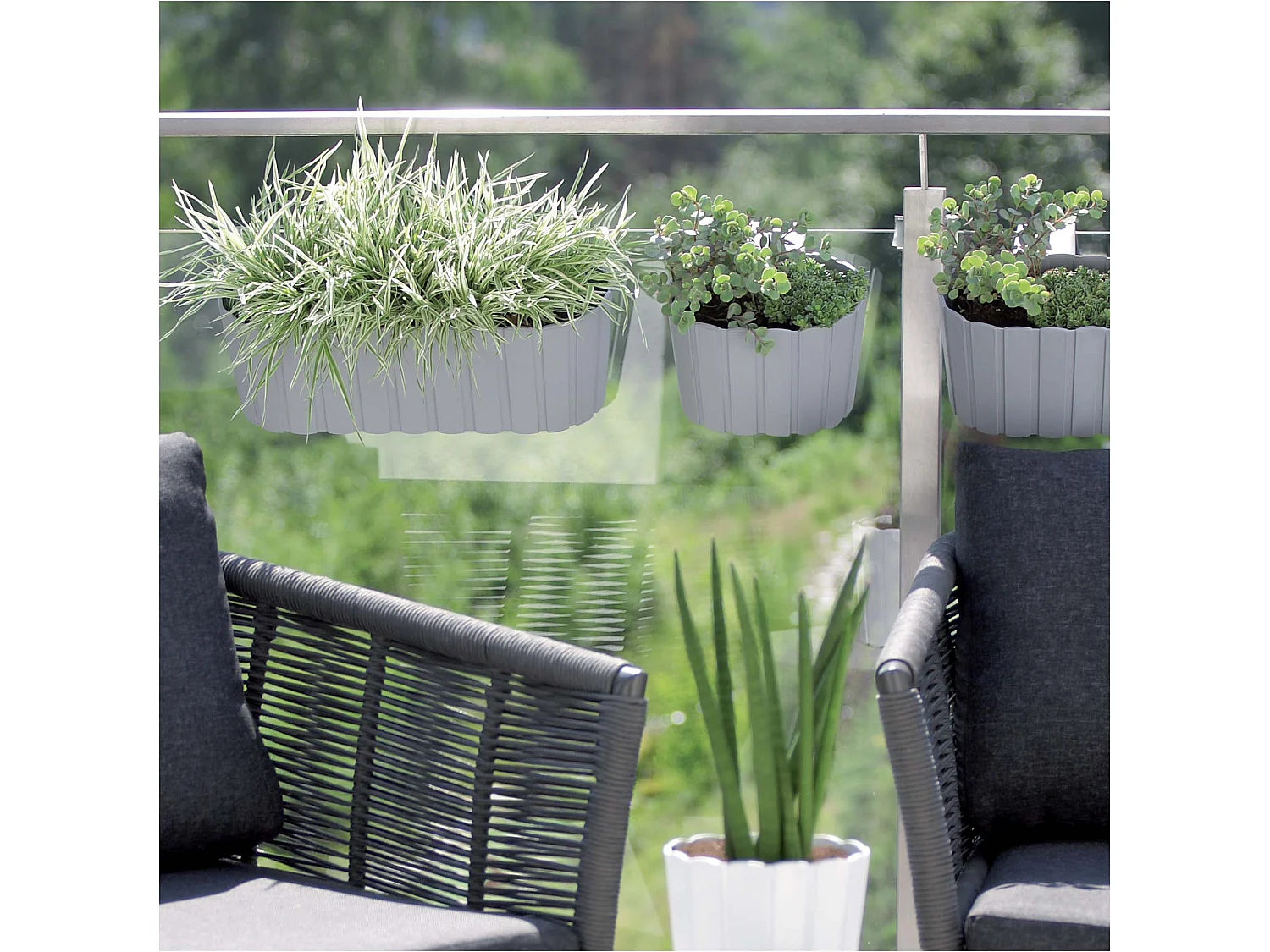 Jardinière de balcon rustique en plastique gris 38,3x21,2x13 cm