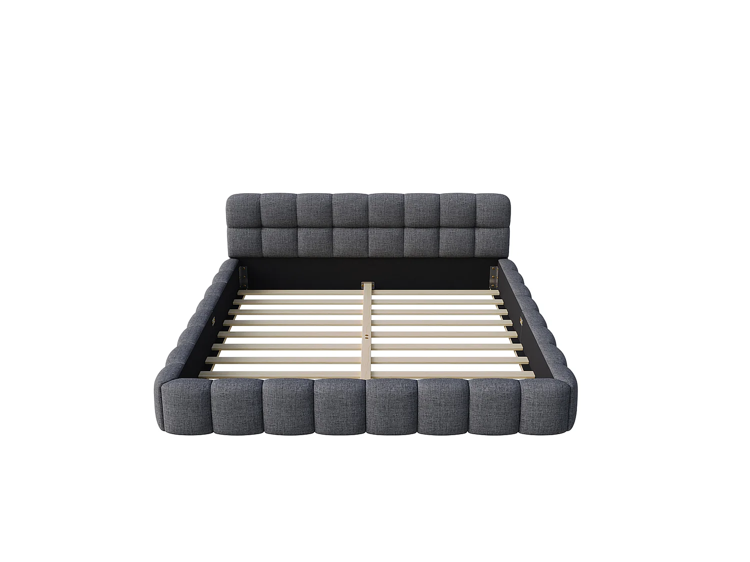 Letto matrimoniale 140x190 con rete a doghe in legno - Testiera imbottita e imbottitura in schiuma - Struttura letto matrimoniale - Tessuto in lino - Grigio
