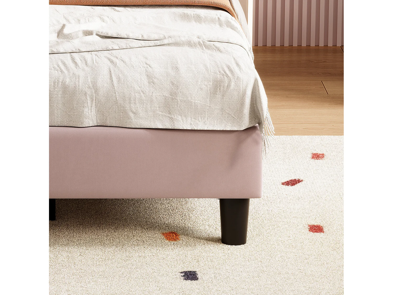 Lit Enfant 90x190cm Velours avec Tête de Lit Réglable - Cadre de Lit 1 Place Filles avec Sommier - Structure 350 lbs - Rose